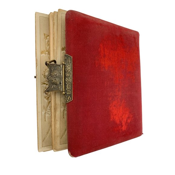 Antique Victorian Red Cloth & Brass Photo Album 33 Family Photos 8728 - Picture 7 of 16